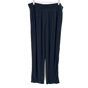 THREE DOTS Women's Black Gauzy Lagenlook Straight Leg Pull On Pants Size XL